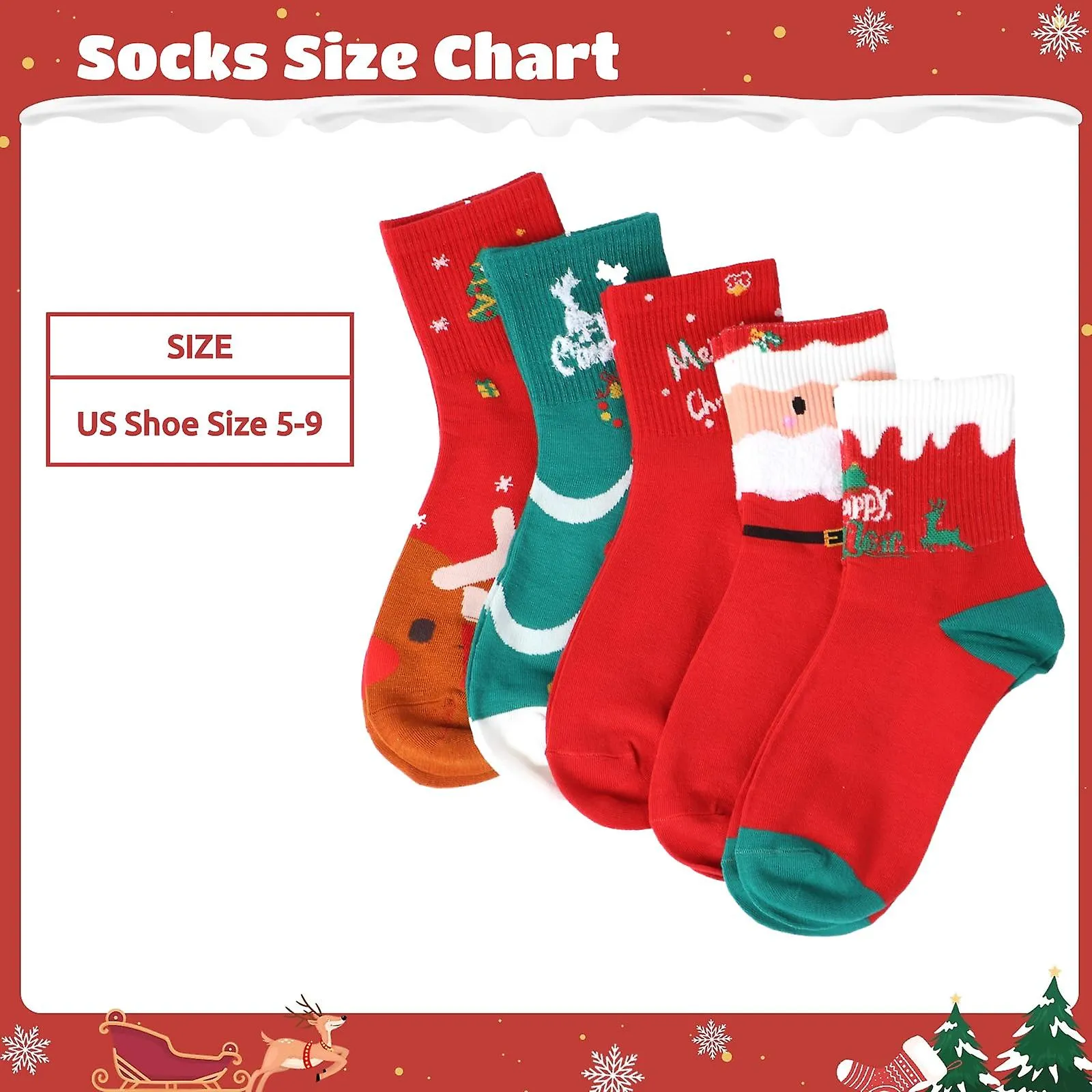 5pairs Christmas Socks, Womens Socks Warm Winter Socks, Snowman Santa Claus Socks, Ladies Cotton Socks Colorful Xmas Socks, For 