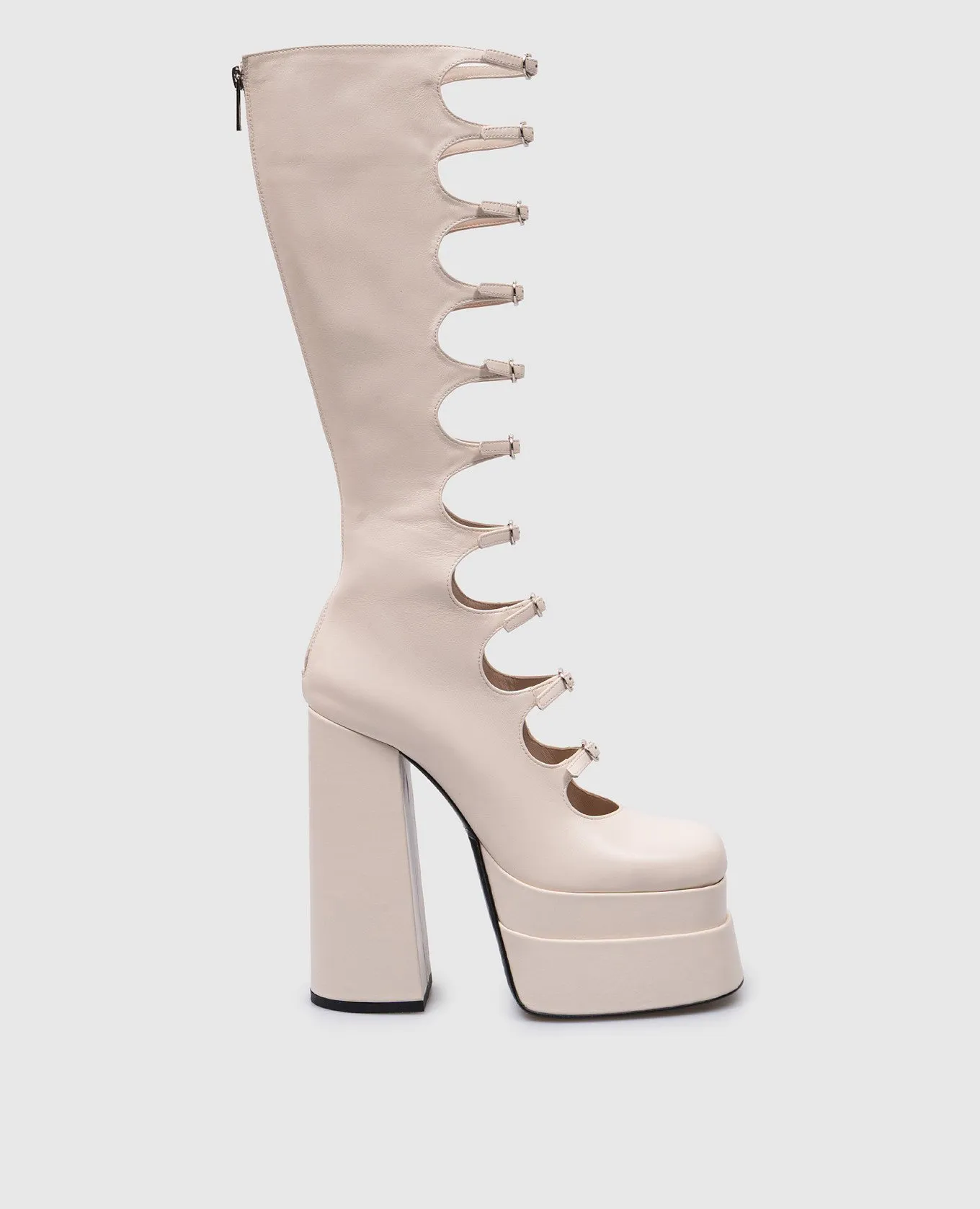 Babe Pay Pls Beige leather boots with curved cutouts