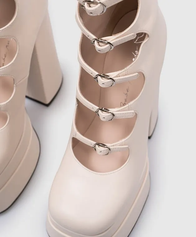 Babe Pay Pls Beige leather boots with curved cutouts