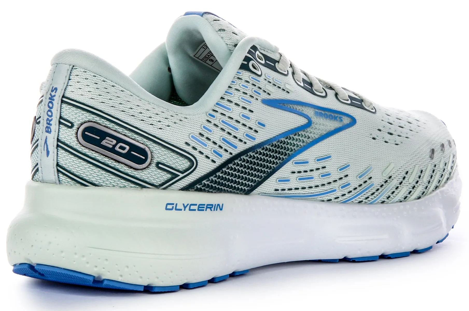 Brooks Glycerin 20 Zapatillas de correr de malla con cordones para mujer en blanco roto azul