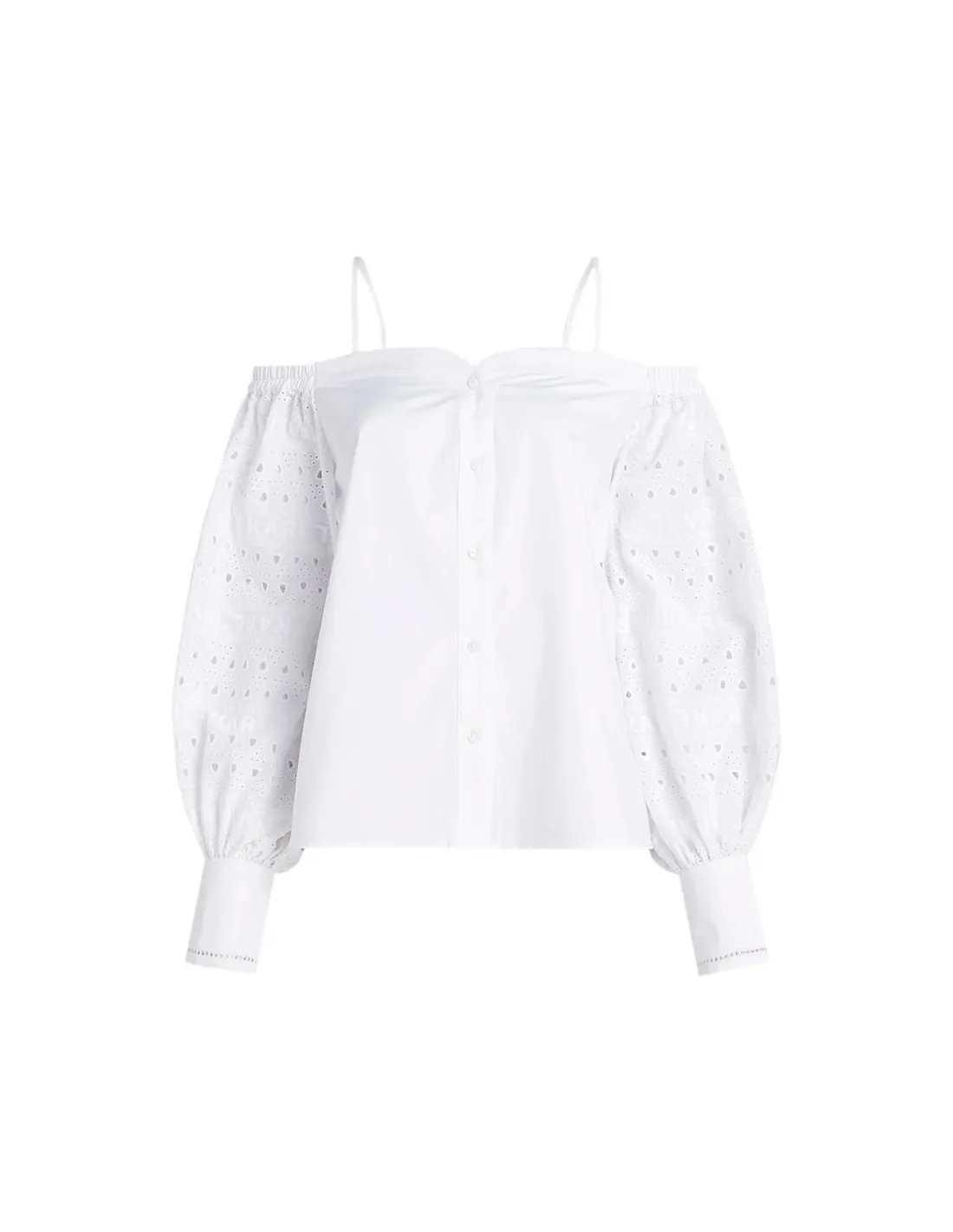 Camisa blanca de hombros descubiertos con bordado inglés