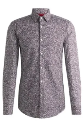 Camisa slim fit de lona de algodón con microestampado