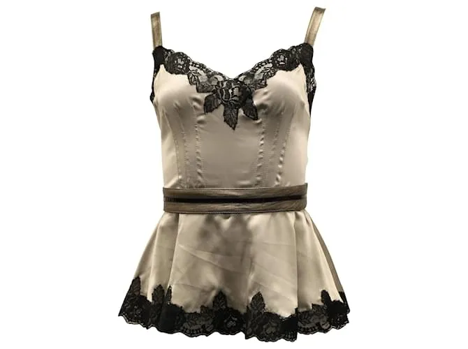 Camisola de seda plateada con ribete de encaje de Dolce & Gabbana Plata Metálico 