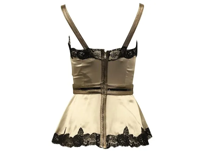 Camisola de seda plateada con ribete de encaje de Dolce & Gabbana Plata Metálico 