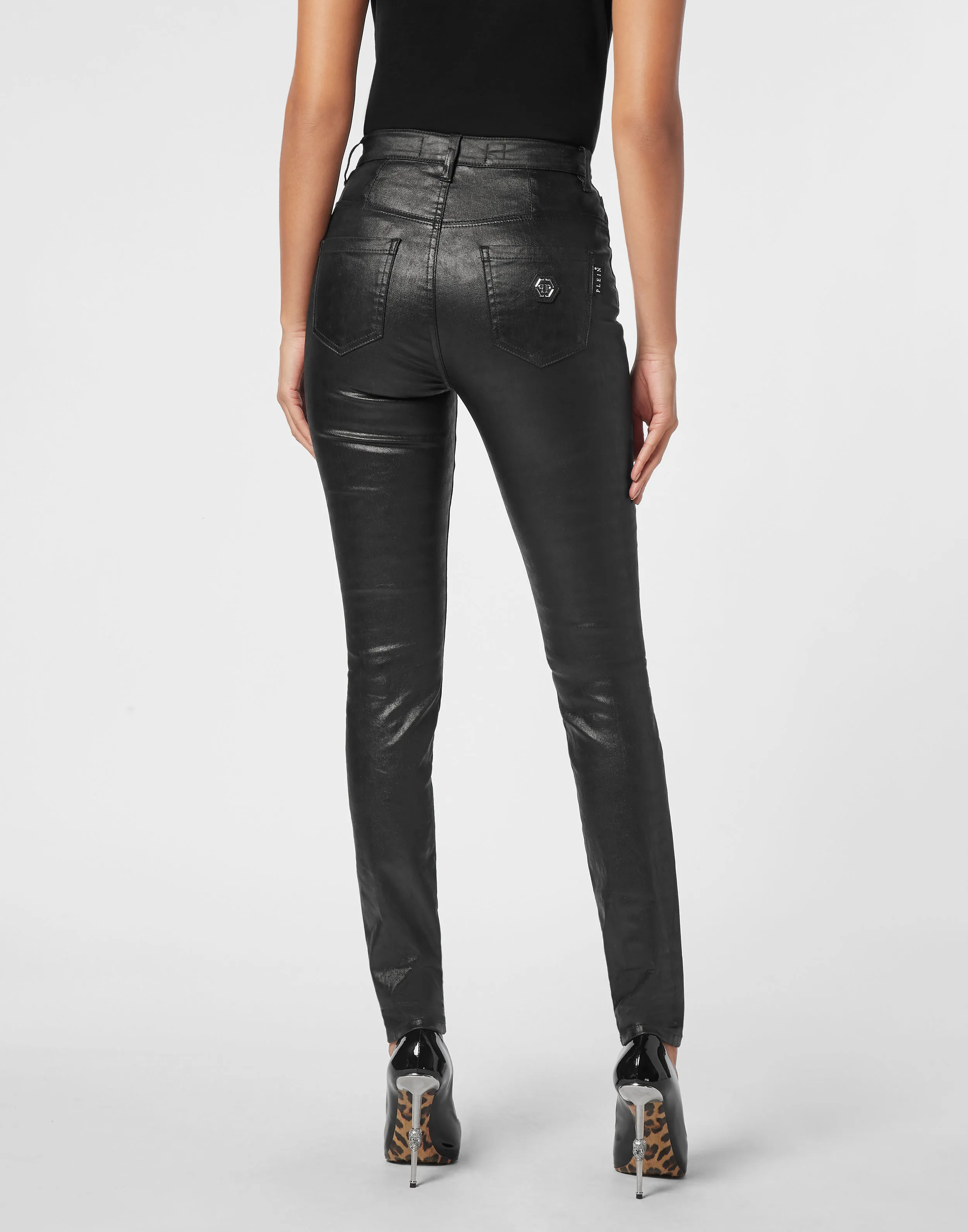 Coated Denim Super High Waist Jeggings
