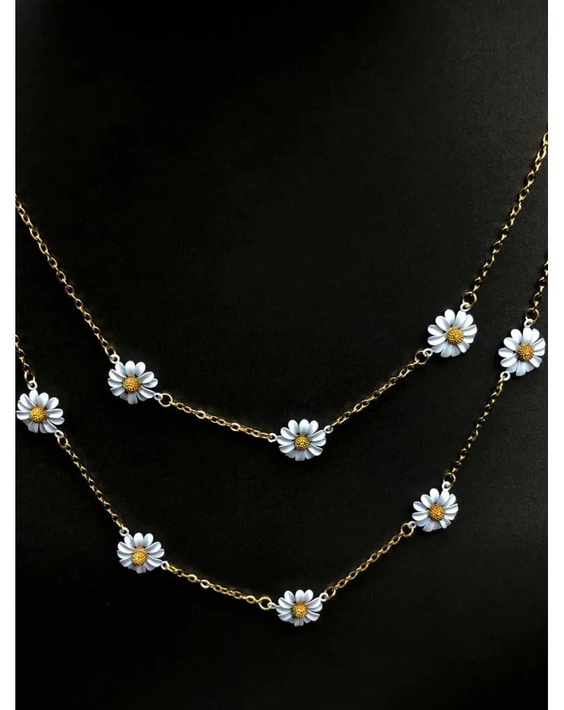 COLLARES MINIMALISTAS DOBLES DE MUJER CON MARGARITAS BLANCAS