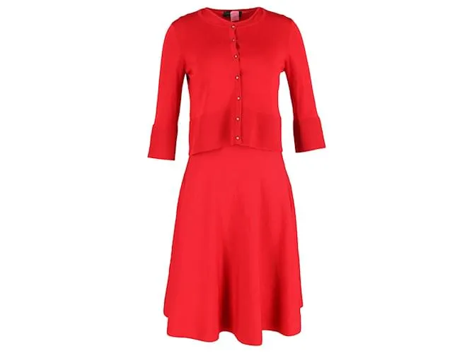 Conjunto Cárdigan y Vestido Carolina Herrera en Viscosa Roja 