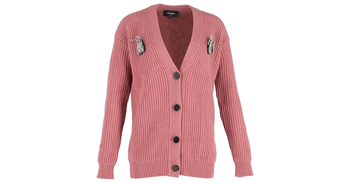 Cárdigan de punto con broche de insecto Rochas en algodón rosa 