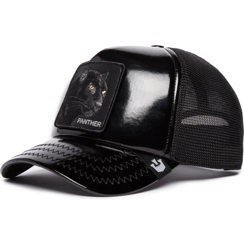 Gorra trucker negra pantera Obsidian Panther Puff Patent The Farm de Goorin Bros.