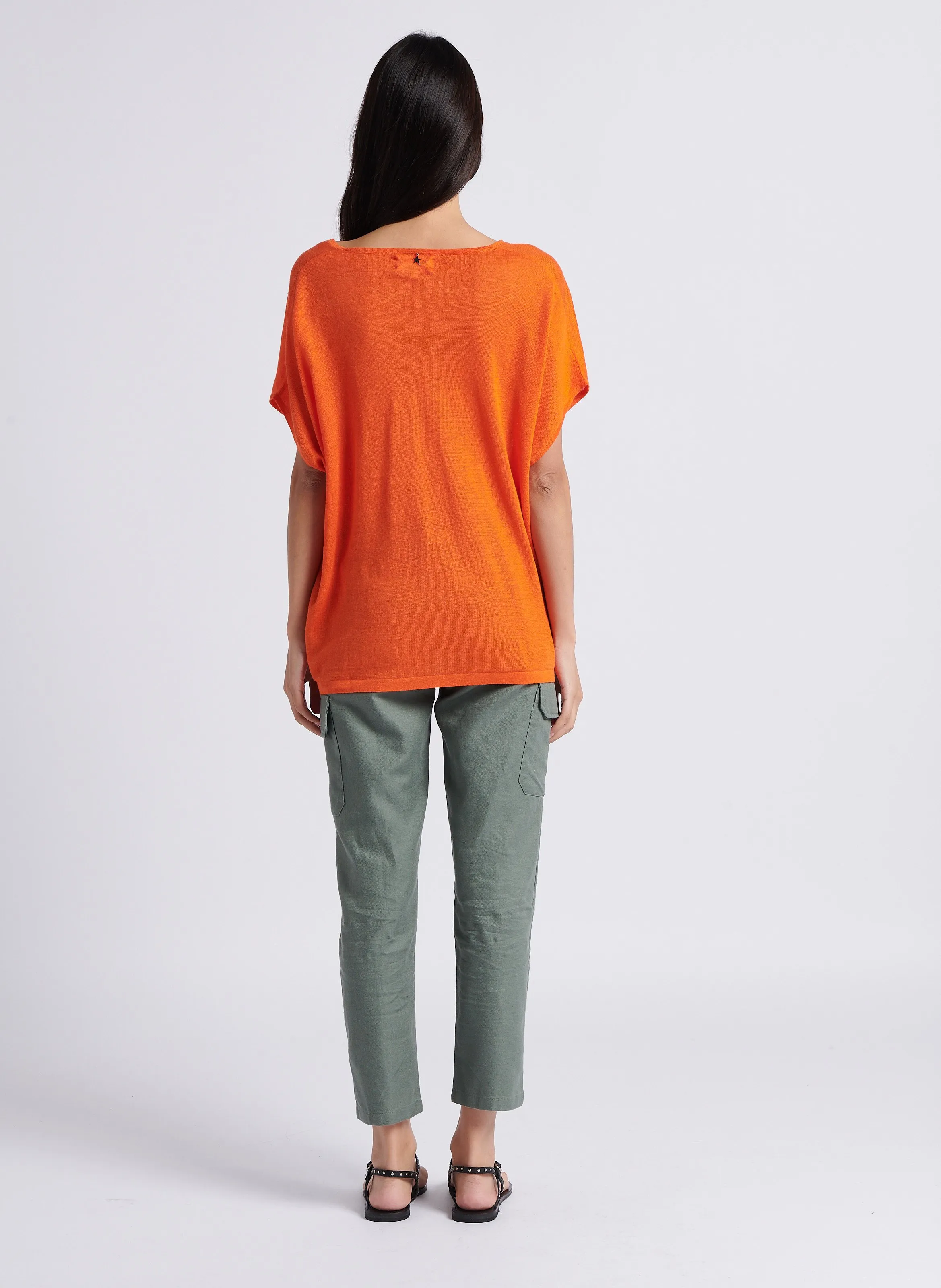 MAISON 123 PACO - Pantalón cargo de algodón y lino mezclado en verde