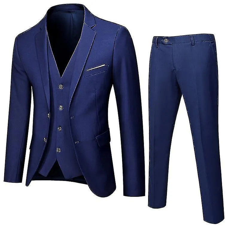 Men"s 3 Piece Slim Fit Suit Set One Button Solid Jacket Vest Pants Business Set