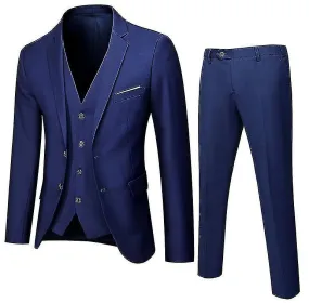 Men"s 3 Piece Slim Fit Suit Set One Button Solid Jacket Vest Pants Business Set