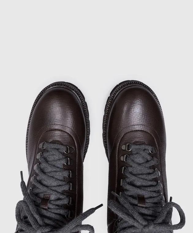 Peserico Brown leather boots with fur