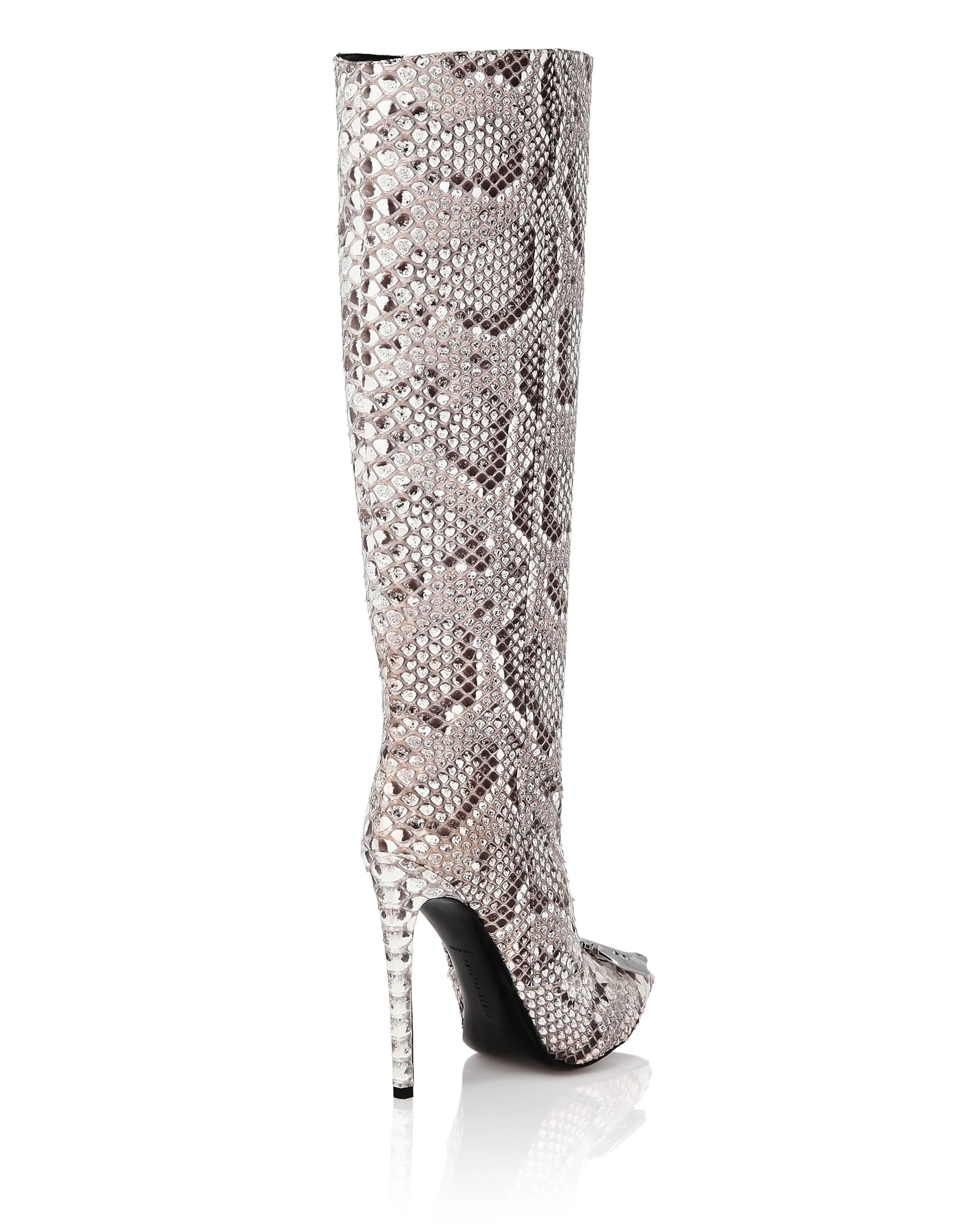 Python Leather Mid Plein Heels High  Boots Gothic Plein