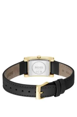 Reloj con correa de piel y esfera negra cepillada
