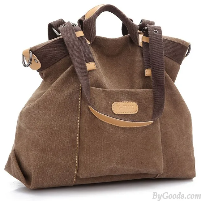 Retro Girl's Multi-function Large Capacity Saddle Bag Shoulder Bag Canvas Handbag
