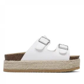 Sandalias plataformas blancas de rafia con doble tira y hebilla