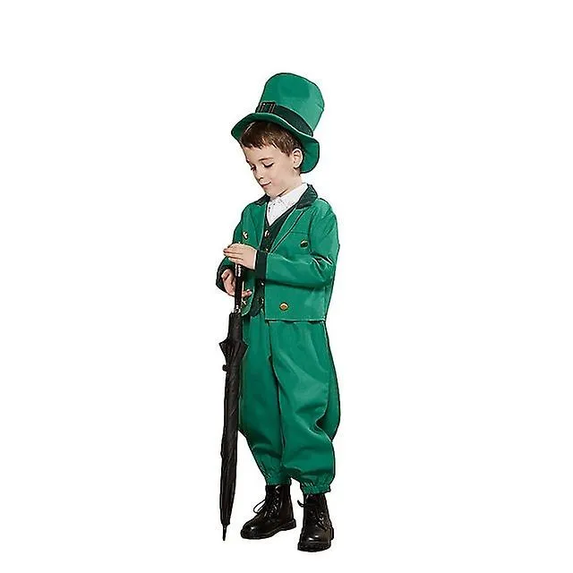 St.patrick's Day Shamrock Irish Masquerade Costume, Green Suit, Kids Boys Cosplay Party Clothes,carnival Halloween