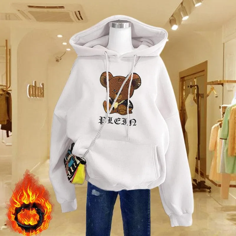 Sudadera con estampado de oso acolchado de felpa