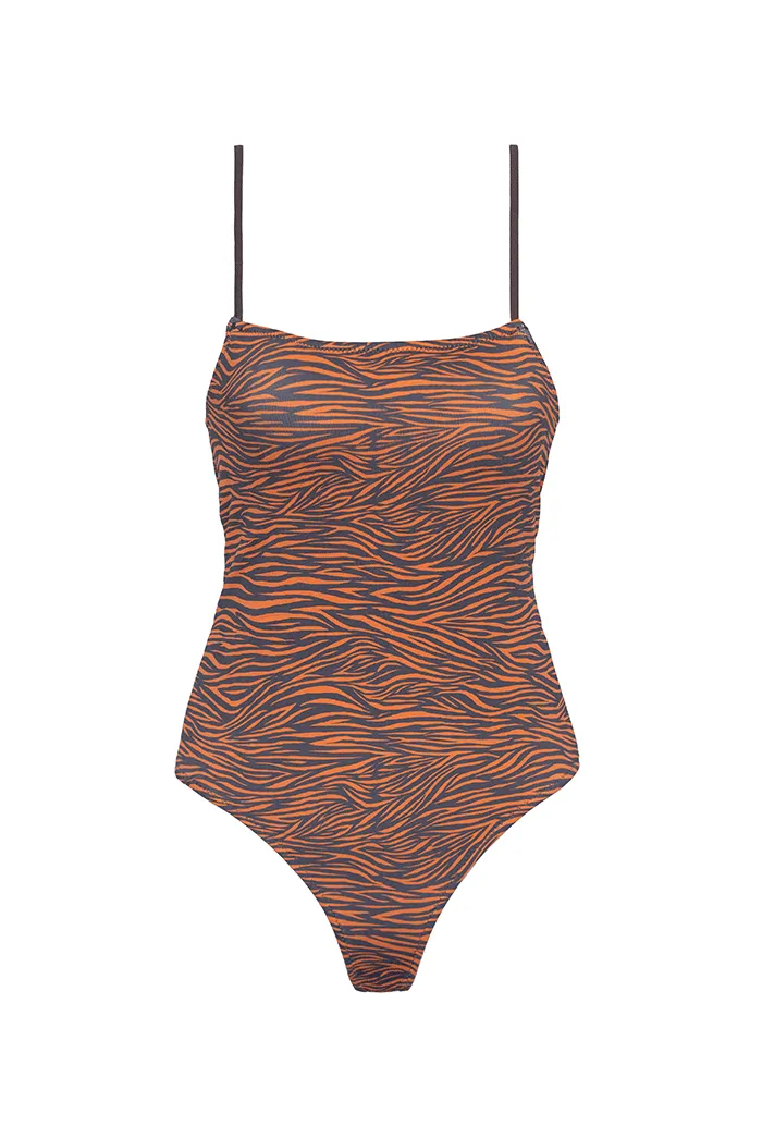 Traje de Baño Recto Zebra Caldero/Antracita