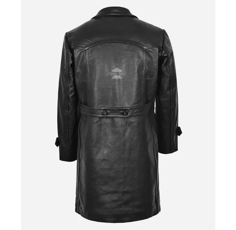 UBOAT Military Style Leather Pea Coat 3/4 Length Cow Leather Coat