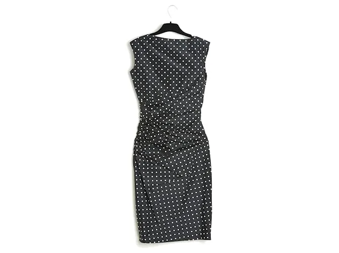 Vestido de seda negro de lunares de alta costura Balmain SS2000 FR34 FR36 