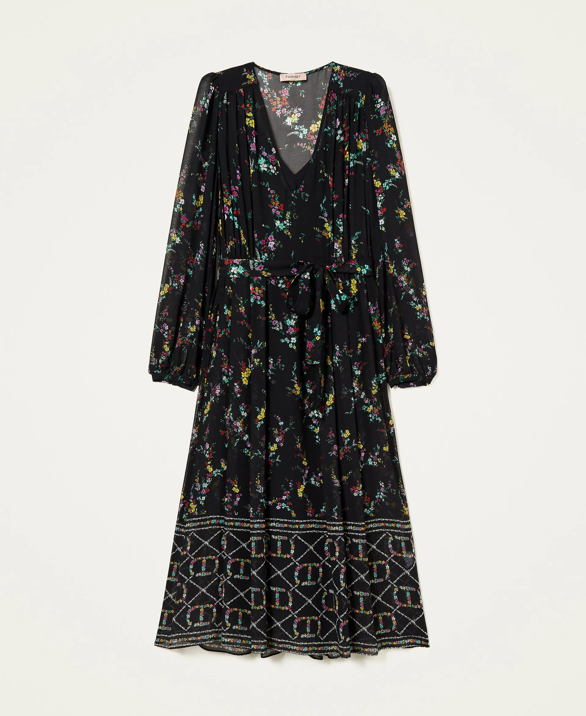Vestido largo con estampado de logotipo de flores