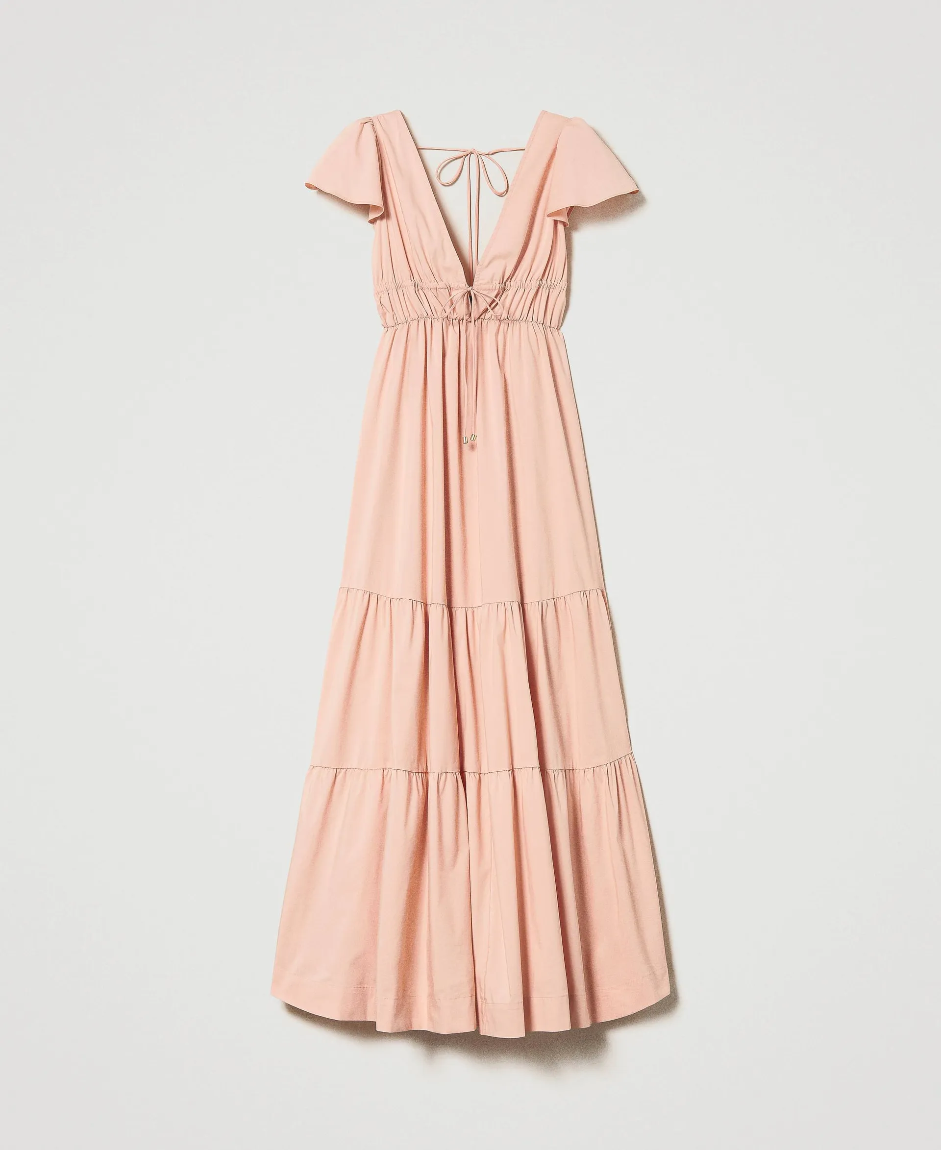 Vestido largo de popelina con volantes