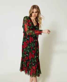 Vestido midi con estampado de rosas