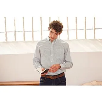White shirt with dark green stripes and chest pocket - BRODERICK